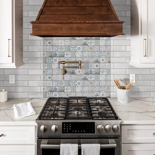 patterned tile for modern white kitchen on Winter Park, FL area by Deloreto Flooring Inc