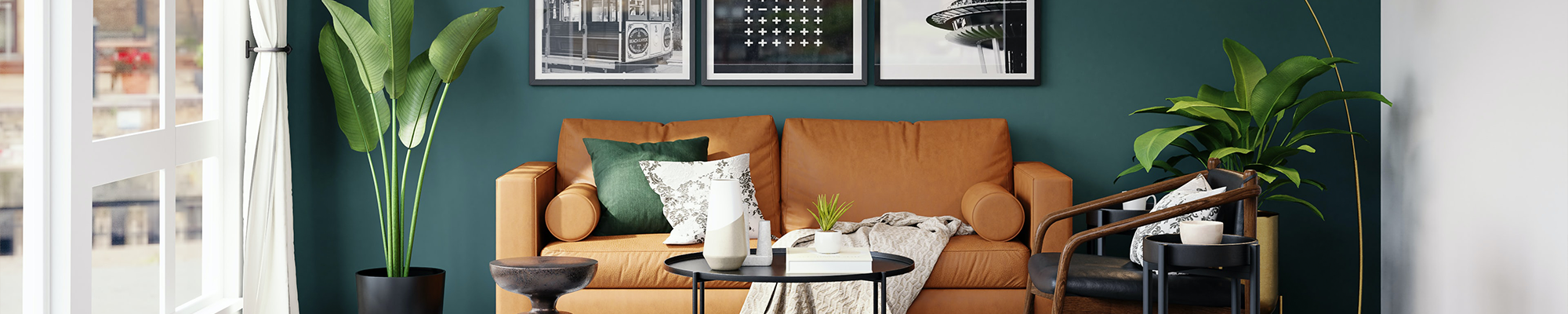 brown leather couch in living room with green walls from Deloreto Flooring Inc in Winter Park